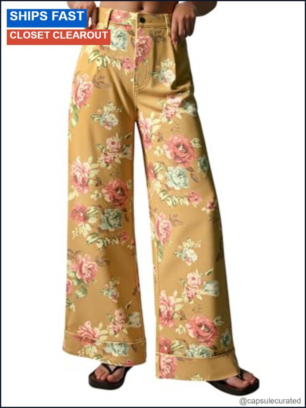Floral Baggy Wide Leg Jeans High Waisted Cotton Blend Denim Pants